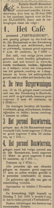 Tweede Emmastraat hoek Zwedeweg cafe Voetbalzicht advertentie Tubantia 4-7-1908.jpg