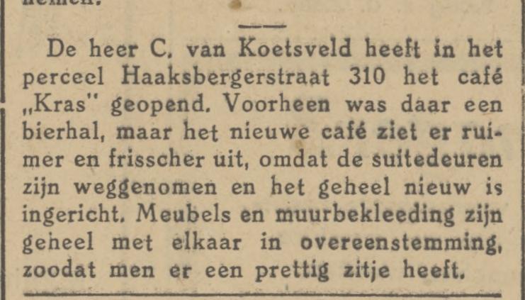 Haaksbergerstraat 310 cafe Kras C. van Koetsveld krantenbericht Tubantia 22-11-1926.jpg
