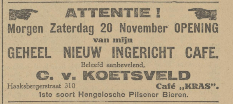 Haaksbergerstraat 310 cafe Kras C. van Koetsveld advertentie Tubantia 19-11-1926.jpg
