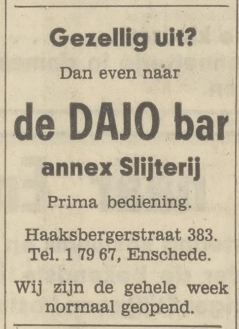 Haaksbergerstraat 383 Dajo Bar annex slijterij advertentie Tubantia 8-11-1968.jpg