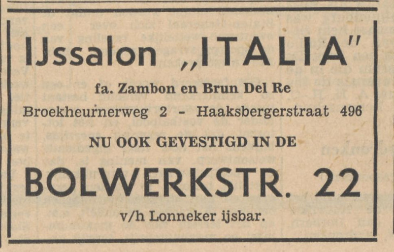 Haaksbergerstraat 496 ijssalon Italia Fa. Zambon advertentie Tubantia 4-6-1960.jpg