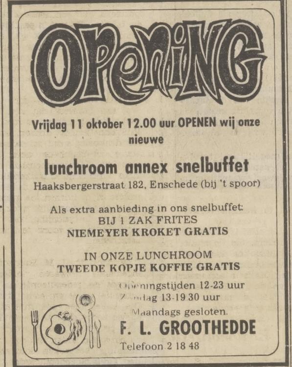 Haaksbergerstraat 182 lunchroom annex snelbuffet F.L. Groothedde advertentie Tubantia 10-10-1974.jpg