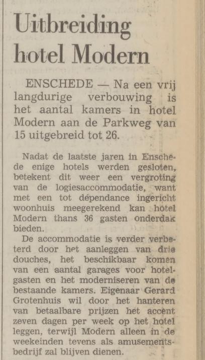 Parkweg 37-39 Hotel Modern eigenaar Gerard Grotenhuis krantenbericht Tubantia 12-9-1974.jpg