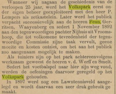 Parkweg Volkspark restaurant 1e eigenaar K.C. Feun krantenbericht 10-5-1899.jpg