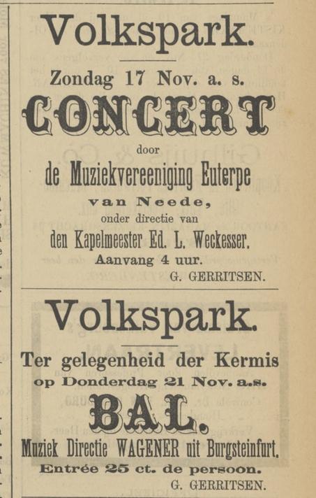 Parkweg Volkspark restaurant uitbater G. Gerritsen advertentie Tubantia 16-11-1889.jpg