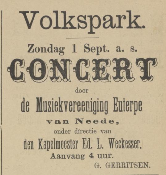 Parkweg Volkspark restaurant uitbater G. Gerritsen advertentie Tubantia 31-8-1889.jpg