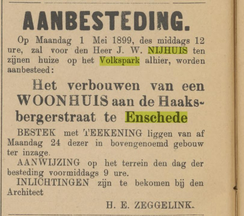 Parkweg Volkspark restaurant uitbater J.W. Nijhuis advertentie Tubantia 26-4-1899.jpg