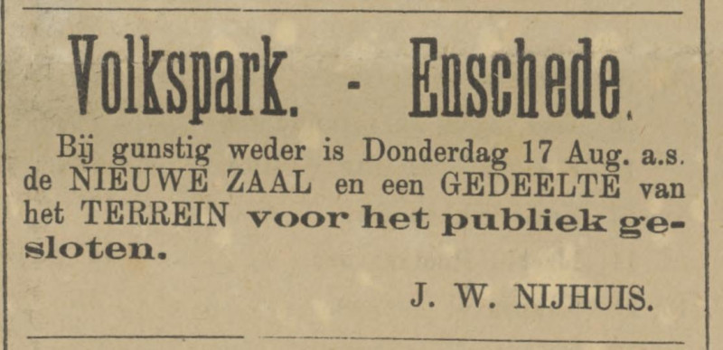 Parkweg Volkspark restaurant uitbater J.W. Nijhuis advertentie Tubantia 16-8-1893.jpg