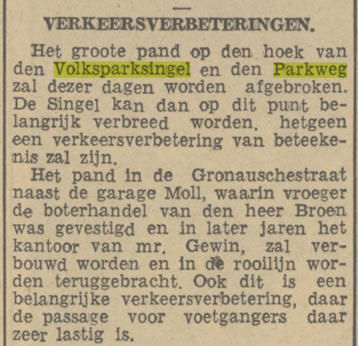 Parkweg hoek Volksparksingel sloop pand krantenbericht Tubantia 6-6-1935.jpg