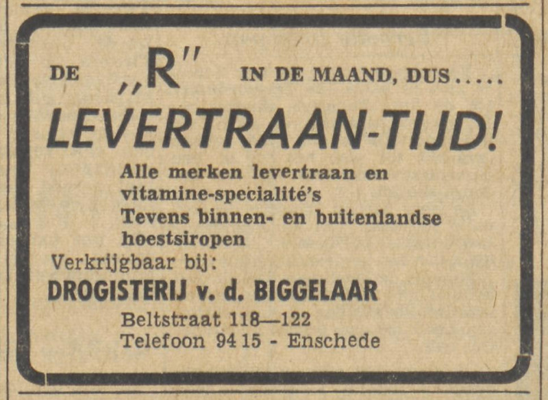 Beltstraat 118-122 Drogisterij v.d. Biggelaar advertentie Tubantia 1-9-1960.jpg