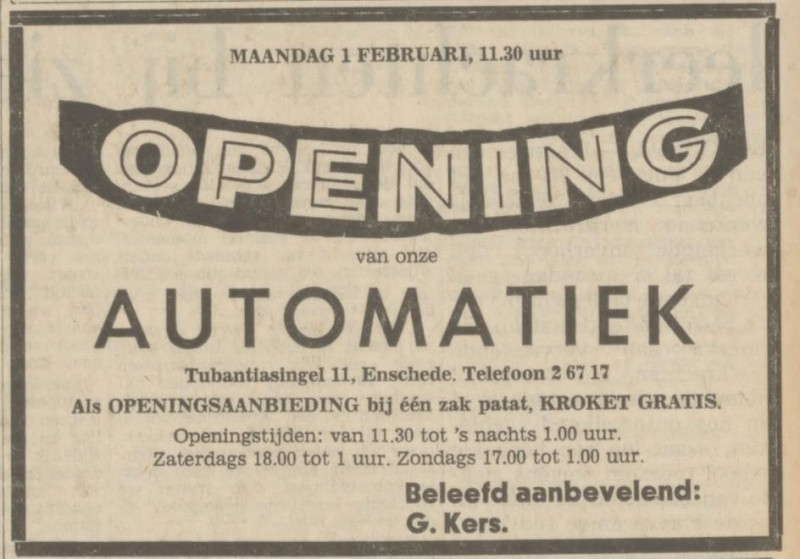 Tubantiasingel 11 Automatiek advertentie Tubantia 30-1-1971.jpg