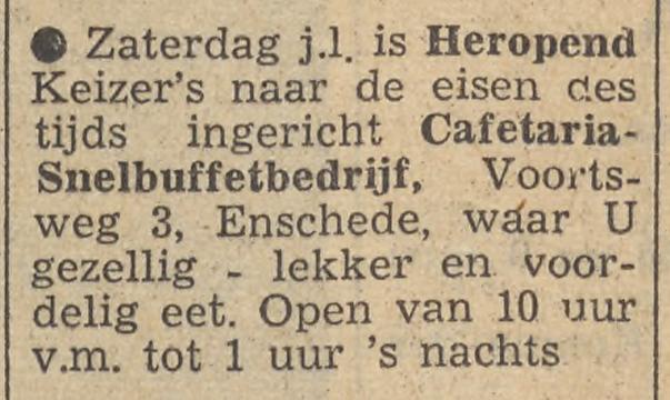 Voortsweg 3 cafetaria Keizer advertentie Tubantia 5-11-1954.jpg