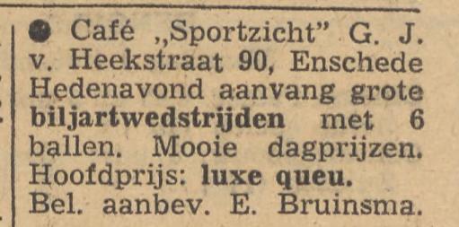 G.J. van Heekstraat 90 cafe Sportzicht advertentie Tubantia 1-11-1954.jpg