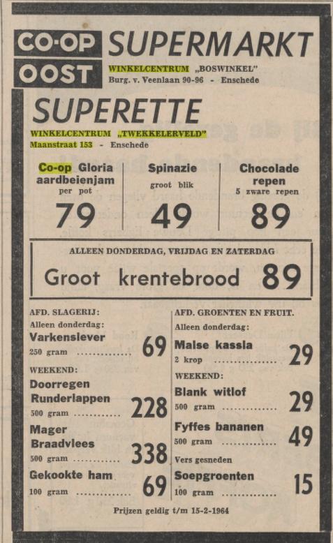 Maanstraat 153 winkelcentrum Co-op advertentie Tubantia 12-2-1964.jpg