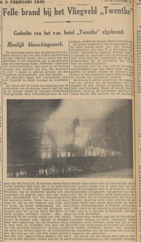 Oude Deventerweg 82 brand hotel cafe restaurant Twenthe van A.J. Sprakel krantenbericht Tubantia 3-2-1940.jpg