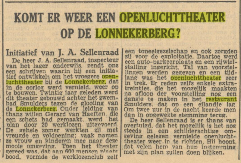 Oude Deventerweg zwembad Smulders openluchttheater Lonnekerberg met restaurant krantenbericht Tubantia 22-6-1951.jpg