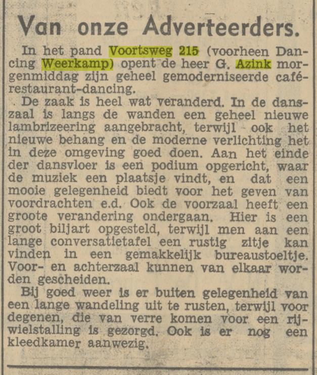 Voortsweg 215 cafe restaurant dancing G. Azink voorheen dancing Weerkamp krantenbericht Tubantia 26-3-1937.jpg