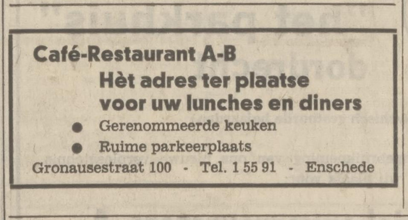 Gronausestraat 100 cafe restaurant A-B advertenbtie Tubantia 13-3-1971.jpg