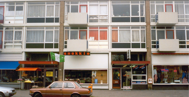 Wethouder Nijhuisstraat 222 Voorzijde flatwoningen. Ook met snackbar Snekkie, bloemist en kledingwinkel.jpeg