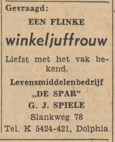 Slankweg 78 levensmiddelenbedrijf G.J. Spiele advertentie Tubantia 1-4-1959.jpg