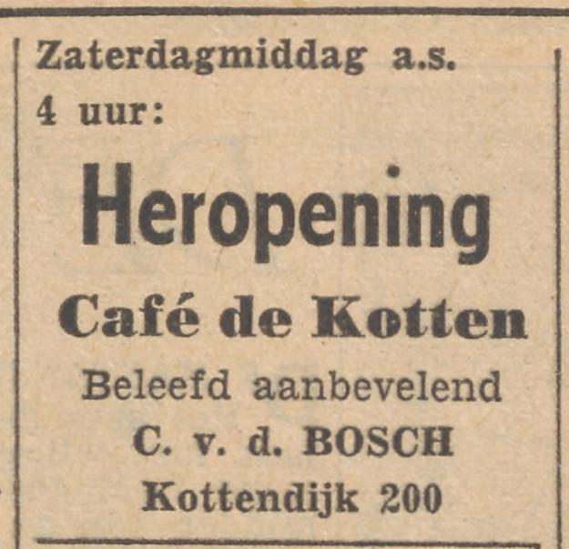 Kottendijk 200 cafe de Kotten C. v.d. Bosch advertentie Tubantia 29-4-1955.jpg
