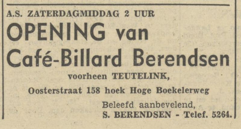 Oosterstraat 158 hoek Hoge Boekelerweg cafe Billard Berendsen voorheen Teutelink advertentie Tubantia 27-1-1950.jpg