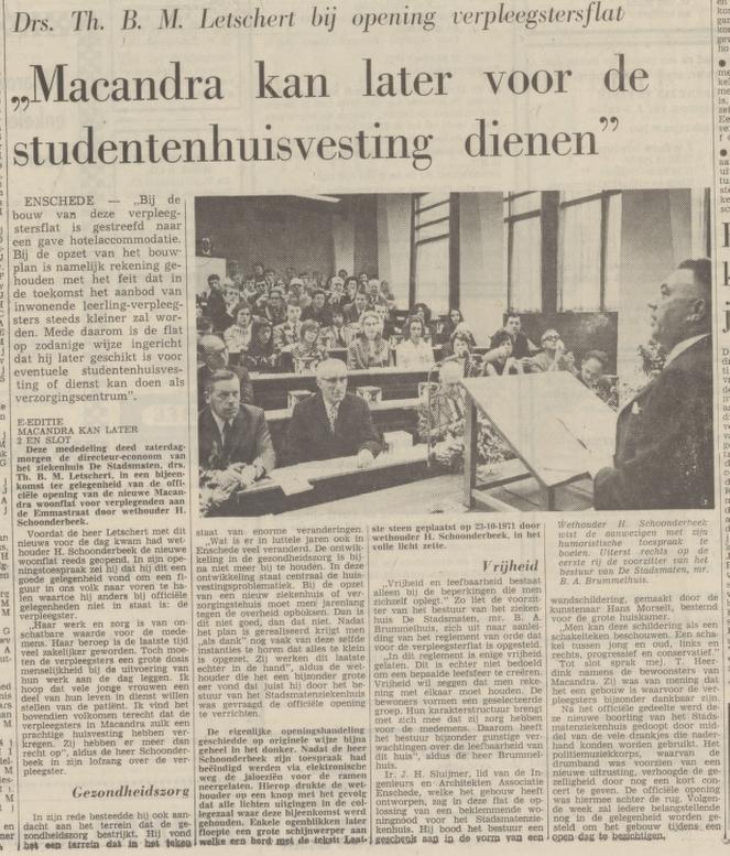Rmmastraat 210 opening verpleegstersflat Macandra krantenbericht Yubantia 25-10-1971.jpg