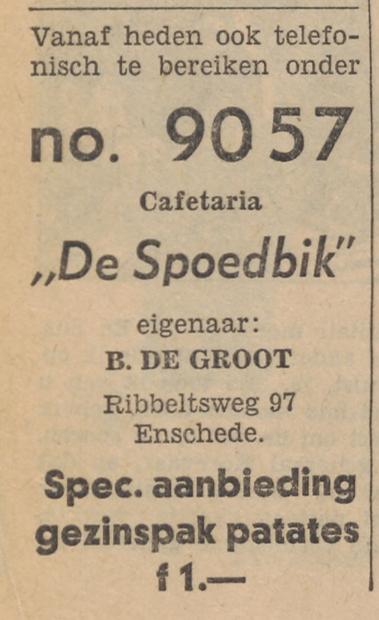 Ribbeltsweg 97 cafetaria De Spoedbik B. de Groot advertentie Tubantia 9-5-1964.jpg