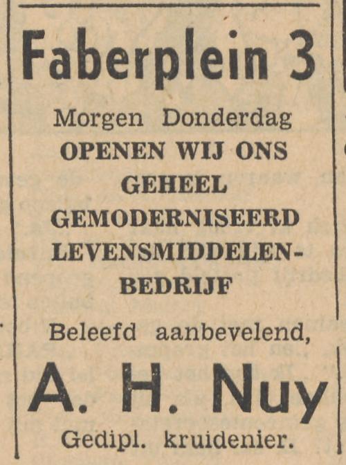 Faberplein 3 lvensmiddelenbedrijf A.H. Nuy advertentie Tubantia 22-6-1955.jpg