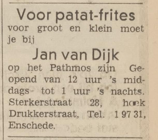 Sterkerstraat 28 hoek Drukkerstraat cafetaria Jan van Dijk advertentie Tubantia 22-7-1967.jpg