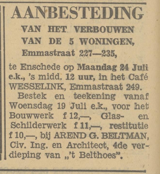 Emmastraat 249 cafe Wesselink advertentie Tubantia 14-7-1933.jpg