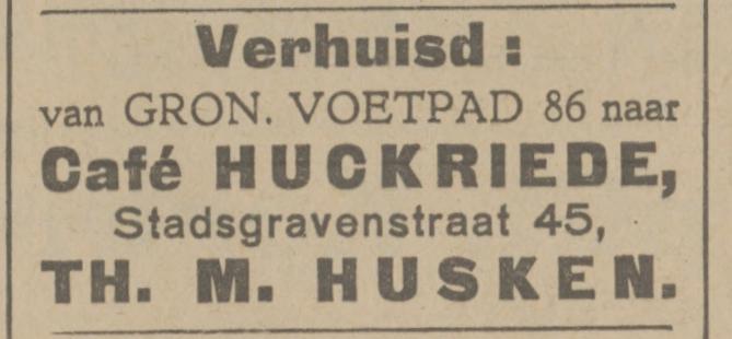 Stadsgravenstraat 45 cafe Huckriede Th.M. Husken advertentie Tubantia 31-8-1925.jpg