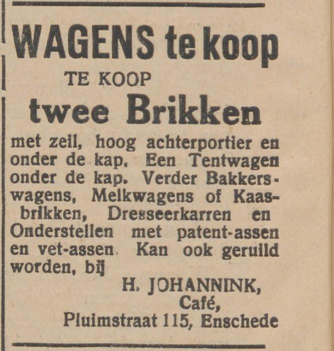 Pluimstraat 115 cafe H. Johannink advertentie Tubantia 18-10-1930.jpg