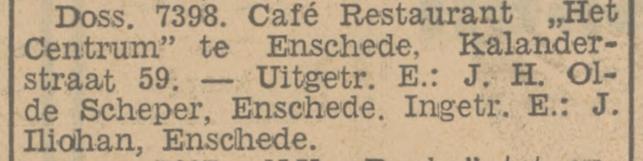 Kalanderstraat 59 cafe restaurant Het Centrum J. Iliohan krantenbericht Tubantie 16-12-1932.jpg