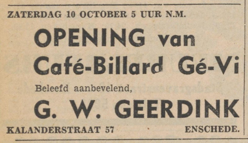 Kalanderstraat 57-59 cafe billard Ge-Vi G.W. Geerdink advertentie Tubantia 9-10-1953.jpg