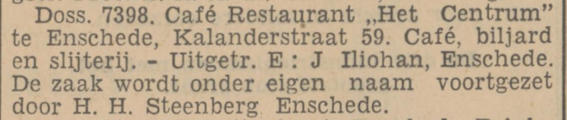 Kalanderstraat 59 cafe restaurant Het Centrum H.H. Steenberg krantenbericht Tubantia 14-2-1936.jpg