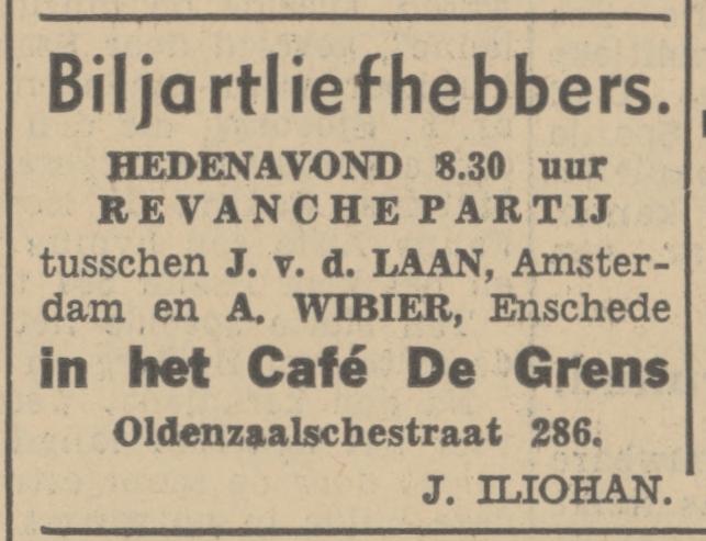 Oldenzaalsestraat 286 cafe De Grens J. Iliohan advertentie Tubantia 6-7-1937.jpg