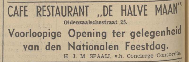 Oldenzaalsestaat 25 cafe De Halve Maan H.J.M. Spaaij  advertentie 27-1-1938.jpg