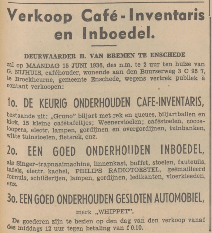 Buurserweg Broekheurne cafe G. Nijhuis advertentie Tubantia 6-6-1936.jpg