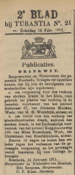 Beltstraat 67 cafe Wooldrik krantenbericht Tubantia 18-2-1911.jpg