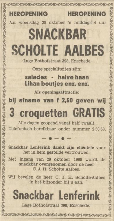 Lage Bothofstraat 398 snackbar Lenferink advertentie Tubantia 27-10-1969.jpg