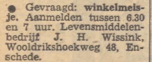 Wooldrikshoekweg 48 Levensmiddelenbedrijf J.H. Wissink advertentie Tubantia 4-11-1960.jpg