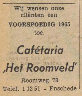 Roomweg 78 cafetaria Het Roomveld advertentie Tubantia 31-12-1964.jpg