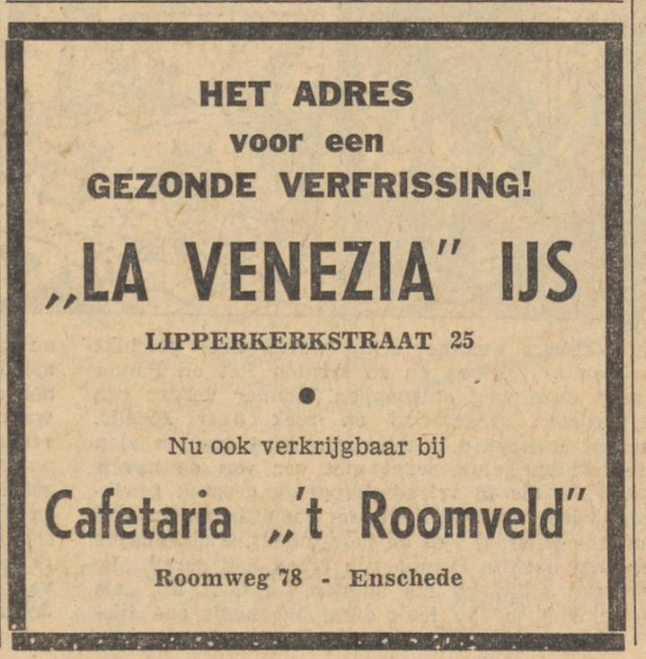 Roomweg 78 cafetaria 't Roomveld advertentie Tubantia 16-6-1961.jpg