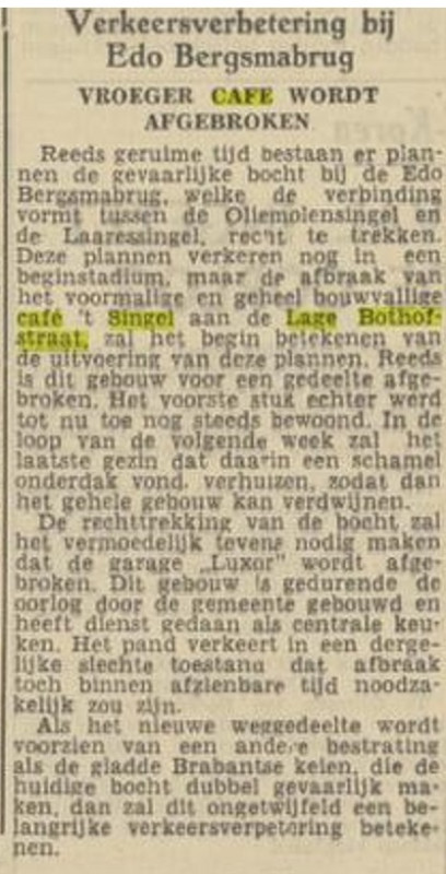 Lage Bothofstraat 234 afbraak cafe 't Singel krantenbericht Tubantia 24-11-1950.jpg