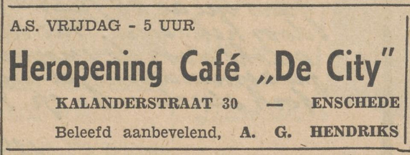 Kalanderstraat 30 cafe De City advertentie Tubantia 17-3-1955.jpg