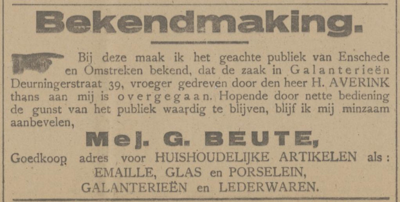 Deurningerstraat 39 winkel huishoudelijke artikelen Averink advertentie Tubantia 10-4-1917.jpg
