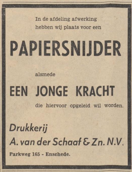 Parkweg 169 Drukkerij A. van der Schaaf & Zn. N.V. advertentie Tubantia 3-10-1963.jpg