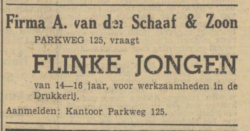 Parkweg 125 Drukkerij A. van der Schaaf & Zn. N.V. advertentie Tubantia 19-1-1951.jpg