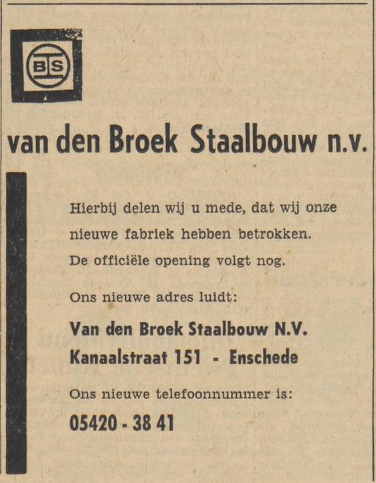 Kanaalstraat 151 Van den Broek-Staalbouw N.V. advertentie Tubantia 25-1-1964.jpg